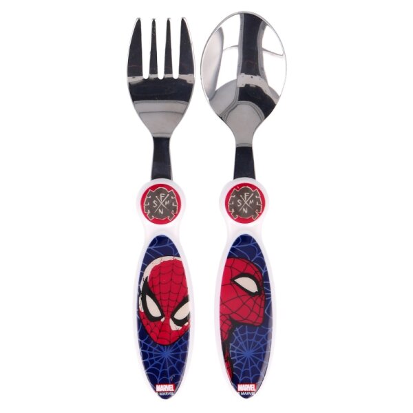 Kinder Besteck Set Spiderman 2-teilig Gabel und Löffel Kunststoffgriff Metall