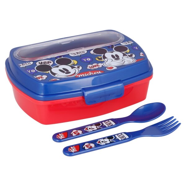 Brotdose mit Besteck Disney Mickey Mouse Brotbox Lunchbox Schule Kita Frühstück