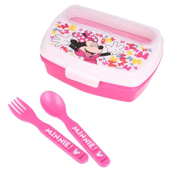 Brotdose mit Besteck Disney Minnie Mouse Brotbox Lunchbox Schule Kita Frühstück