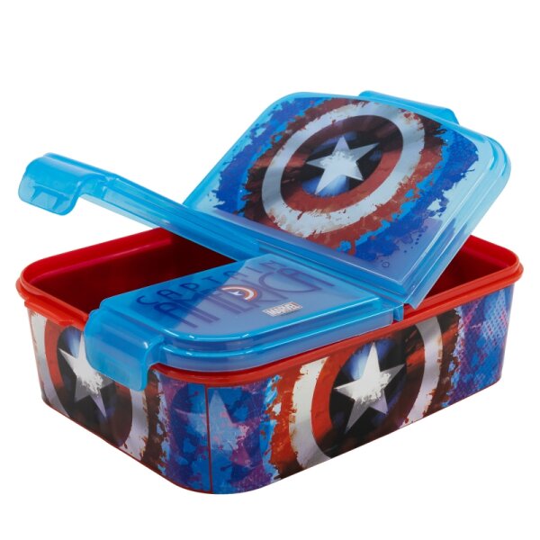 Kinder Brotdose mit 3 Fächern Captain America Kita Schule Frühstück Obst