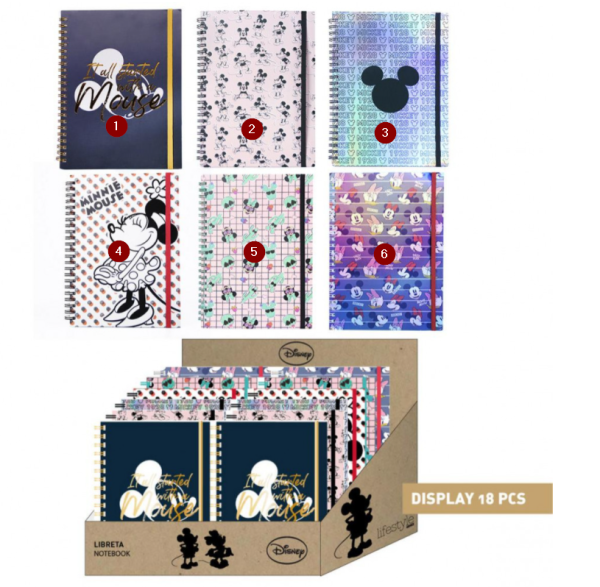 Disney Minnie und Mickey Notizbuch A5 6 verschiedene Designs
