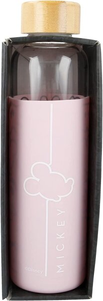 Glasflasche mit Silikonhülle Disney Mickey Mouse 585ml Trinkflasche Sport Gym