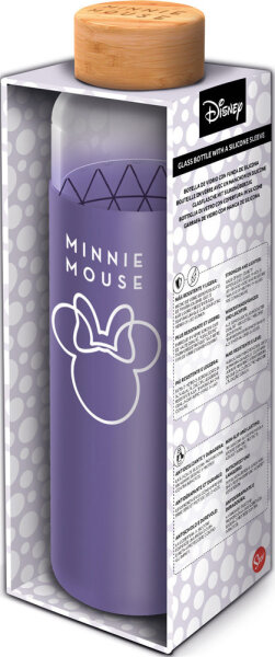 Glasflasche mit Silikonhülle Disney Minnie Mouse 585ml Trinkflasche Sport Gym