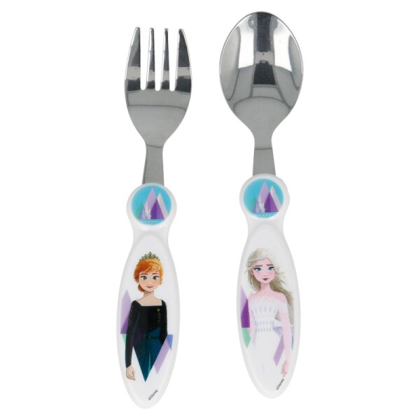 Kinder Besteck Set Frozen II 2-teilig Gabel und Löffel Kunststoffgriff Metall
